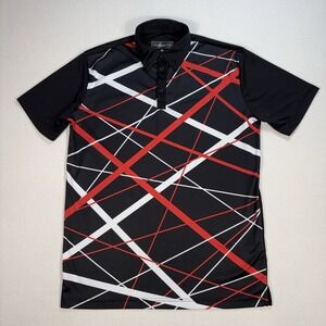 Loudmouth Golf Polo Men's S Black Geometric Abstract Stretch Spellout Logo